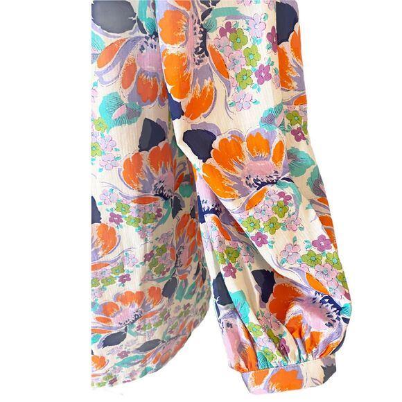 CECILIE COPENHAGEN Mirna Dress Mini Shift Ivory Blue Orange Floral Large NWT - Picture 7 of 11